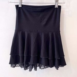 Black Bebe Layered Lace Mini Skirt